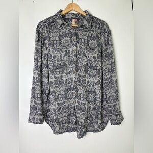 Anthropologie Pilcro Oversized Button Up Blue Floral Bird Print
